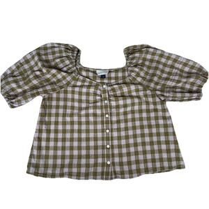 Universal Thread Gingham Puff Sleeve Blouse M Green Pink – Prairie Cottagecore